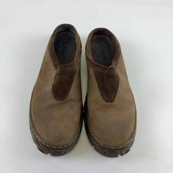 LL Bean Brown Leather Mule Slip On Round Toe Vintage Lug Sole Clog Womens 9 M - Picture 4 of 10
